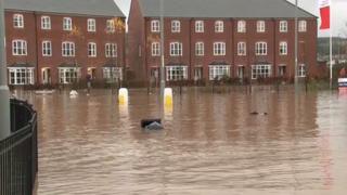 Flooding at Glasdir estate, Ruthin, Denbighshire, November 2012