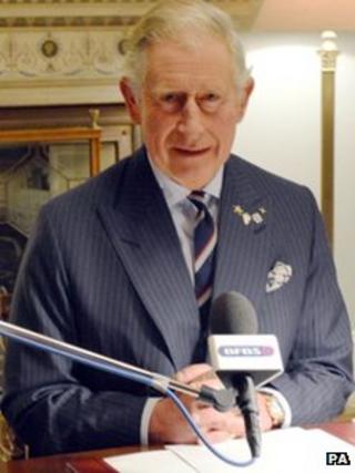 Prince Charles recording his message to troops