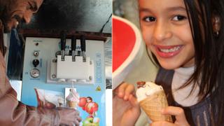 L: An ice cream seller in Tripoli, Libya. R: A girl eating ice cream in Tripoli