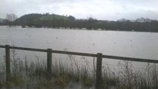 Fe wnaeth Afon Tywi orlifo ei glannau ddydd Sadwrn yng Nghaerfyrddin