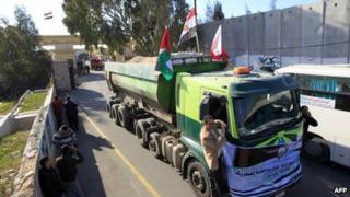 Truck passes through Rafah crossing. 29 Dec 2012