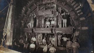 Construction workers using the Greathead Shield