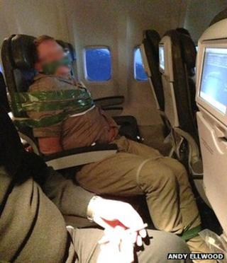 A passenger bound with tape allegedly aboard an Iceland Air flight