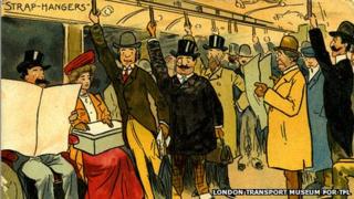 Cartoon of passengers in train carriage