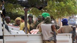A photo taken on 21 September 2012 shows a group of armed Islamists gathered in the Malian city of Gao