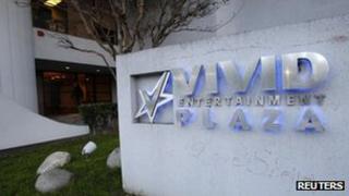 A view shows the sign for pornographic film production company Vivid Entertainment Group