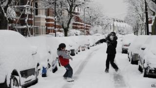 Children having a snowball fight