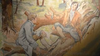 Richard Brown and Robert Burns in Eglinton Wood - a mural in the Irvine Burns Club
