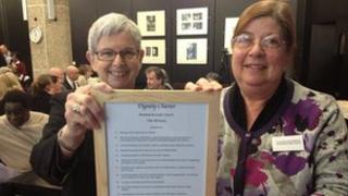 Sylvia Strong and Councillor Rose Williams with the Dignity Charter