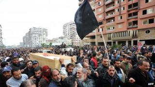 Mourners at funeral procession for Port Said victim - 28 January