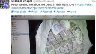 Michael Chopra posted a picture of a bag of money on Twitter