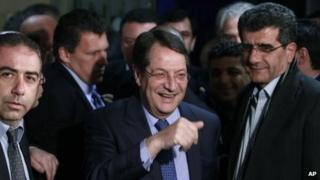 Nicos Anastasiades arrives for post-polling news conference, Nicosia (17 Feb)