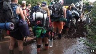 People leaving Creamfields