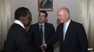 William Hague shakes hands with Malian president Dioncounda Traore