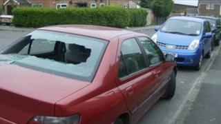Damaged cars on Littlemoor Estate
