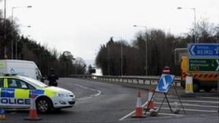 Motorway blocked by police vehicles
