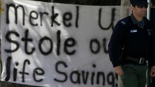 Banner outside parliament building in Nicosia
