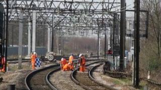 Maintenance work on railway tracks