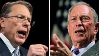 NRA's Wayne LaPierre (left) and New York Mayor Michael Bloomberg (right)