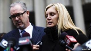 Widow Christine Russell speaks to the media about her late husband police officer Sgt Ryan Russell in Toronto 27 March 2013