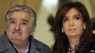 Uruguayan President Jose Mujica (left) with Argentine President Cristina Fernandez de Kirchner in 2011