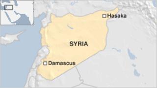 Map showing Hasaka in Syria