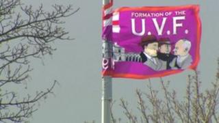 uvf flags belfast east police groups meet over erected weekend were caption
