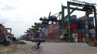 Containers at the port of Santos, in Brazil