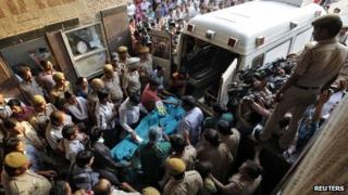 The five-year-old rape victim is moved to the All India Institute of Medical Sciences hospital from Swami Dayanand hospital for treatment