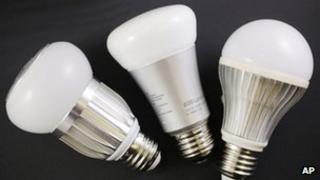 Three LED lights (the middle one is a Philips Hue)