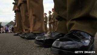 Teenage soldiers on parade
