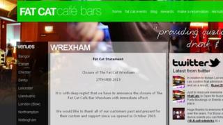 The Fat Cat website announces the closure of its Wrexham cafe bar
