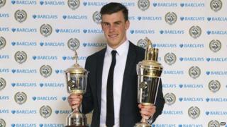 Gareth Bale with trophies.