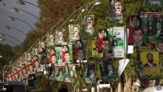 A road in Islamabad decorated with poster of election candidates