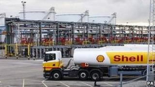 Shell tankers inside Stanlow refinery