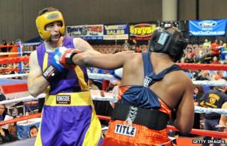 Tamerlan Tsarnaev (left) boxing in a match in the US, May 2009