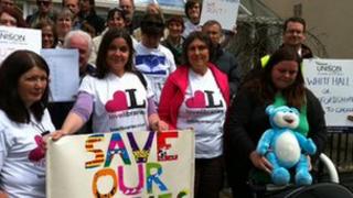 Protesters outside Herefordshire Council
