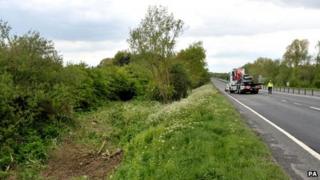 The scene of the crash on the A419 near Swindon
