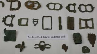 Medieval belt fittings and strap ends were among some of the items recovered