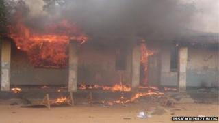 A house set alight in Mtwara, Tanzania in May 2013