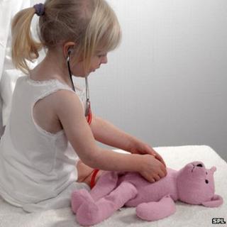 Girl examining her teddy