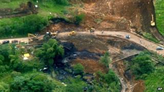 Aerial view of the oil spill in Ecuador's Amazonian region
