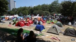 Protesters camping in Taksim Square, Istanbul, 10 June 2013