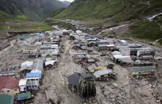 A view of the Hindu holy town of Kedarnath from a helicopter after a flood, in the northern Indian state of Uttarakhand, India, Tuesday, June 18, 2013.