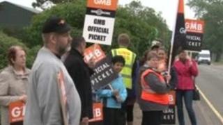 Civilian RAF staff at the picket line