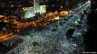 Protesters marching in Rio de Janeiro, Brazil