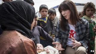 Samantha Cameron meets children in a refugee camp in Lebanon in March