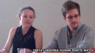 Former CIA employee Edward Snowden during a press conference