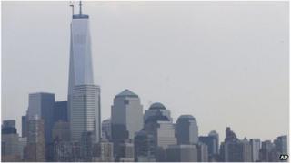 The unfinished One World Trade Center and the New York skyline 17 July 2013