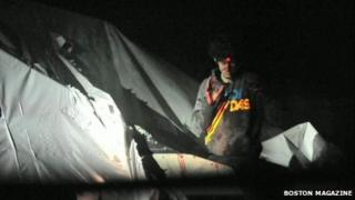 Leaked image of Boston Marathon explosion suspect Dzhokhar Tsarnaev during his capture